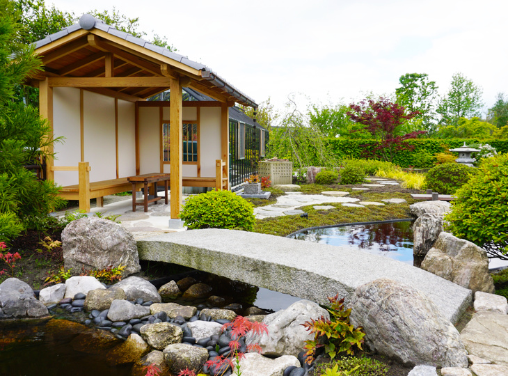 Japanese Garden Landscaping Pond Koshikake Bridge Japanese Garden Landscaping Pond Koshikake Bridge
